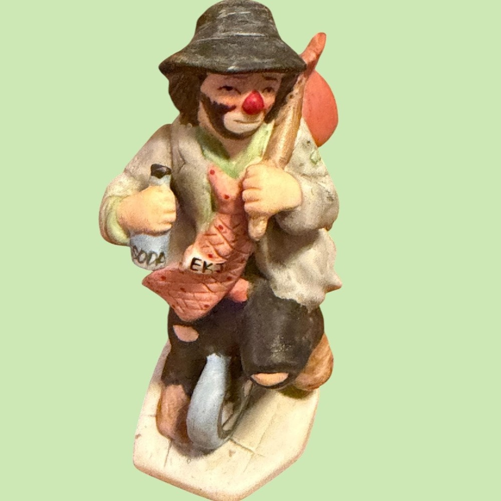 Emmett Kelly Jr Hobo Clown Figurine Flambro EKJ Unicycle Soda Vintage - Picture 4 of 14